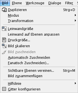 Inhalt des >Bild-Menüs